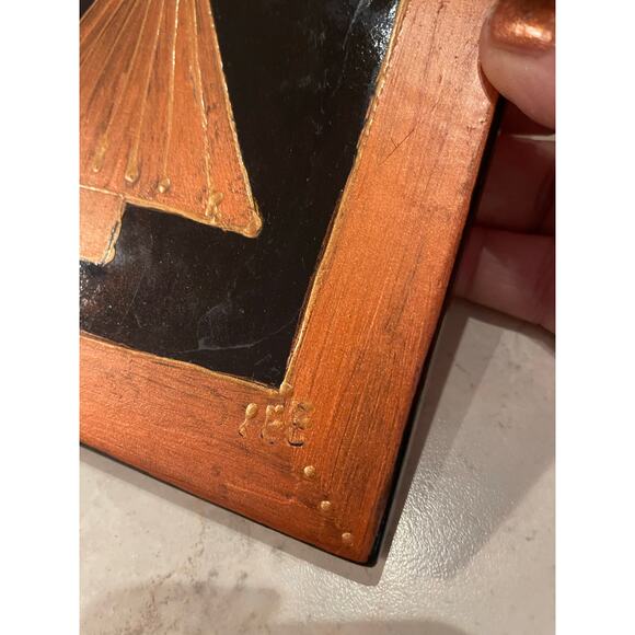 Handpainted Ceramic Tile/trivet decor Christmas tree Copper signed, Glaazart USA - Picture 5 of 9